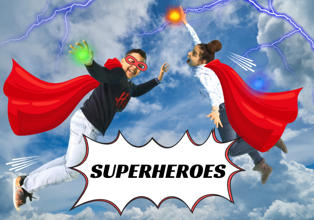 Montage photos de deux enfants jouant les super héros pour la Family Day