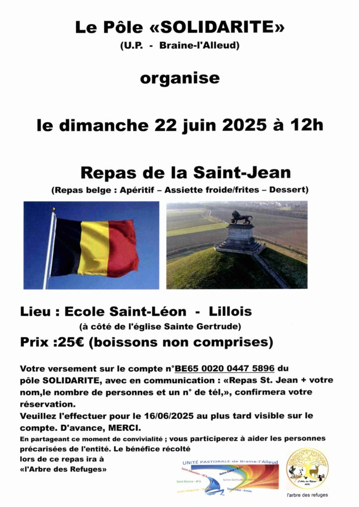 Repas de la Saint-Jean à Braine-l’Alleud : Un moment solidaire à partager avec pour thème : la Belgique!