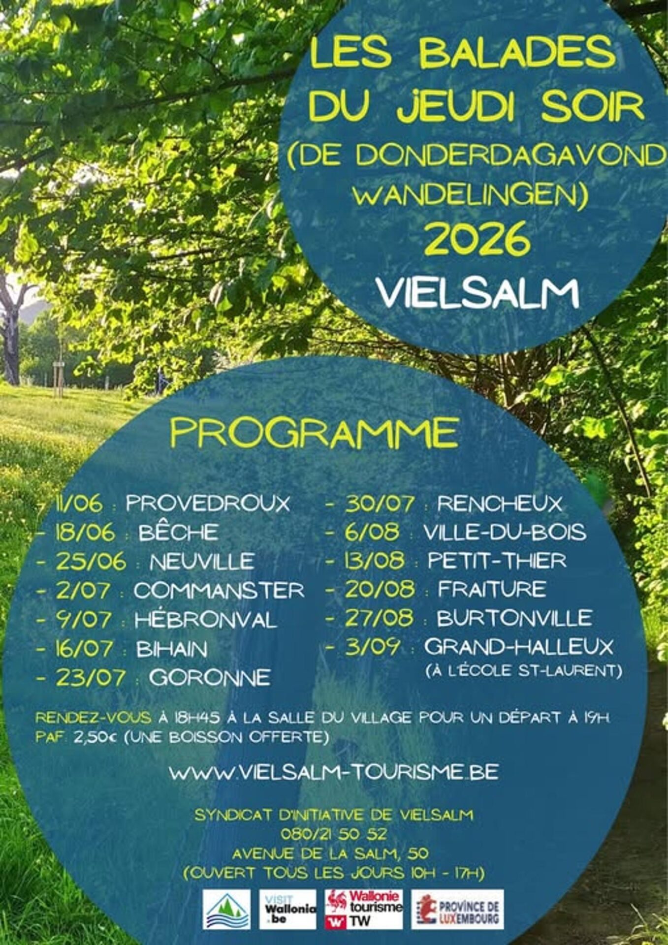 Affiche officielle des Balades du jeudi soir 2026 à Vielsalm (programme complet)